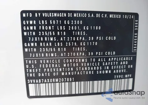 2024 Volkswagen Tiguan 2.0T Wolfsburg Edition из США, поврежденный, VIN 3VVAB7AX0RM207891